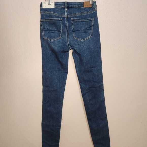 American Eagle Jeggings Skinny Jeans Size 4 Long High Rise Medium Wash - Picture 3 of 9